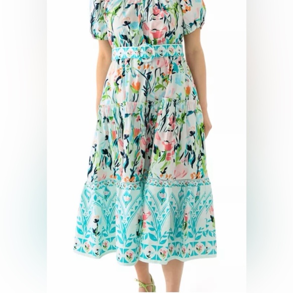 crown & ivy Dresses & Skirts - Crown & Ivy Off the Shoulder Belted Maxi Dress in “Blue Multi” Sz. XL